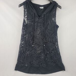 Dooti mesh palm leaf lace up sleeveless hooded swi